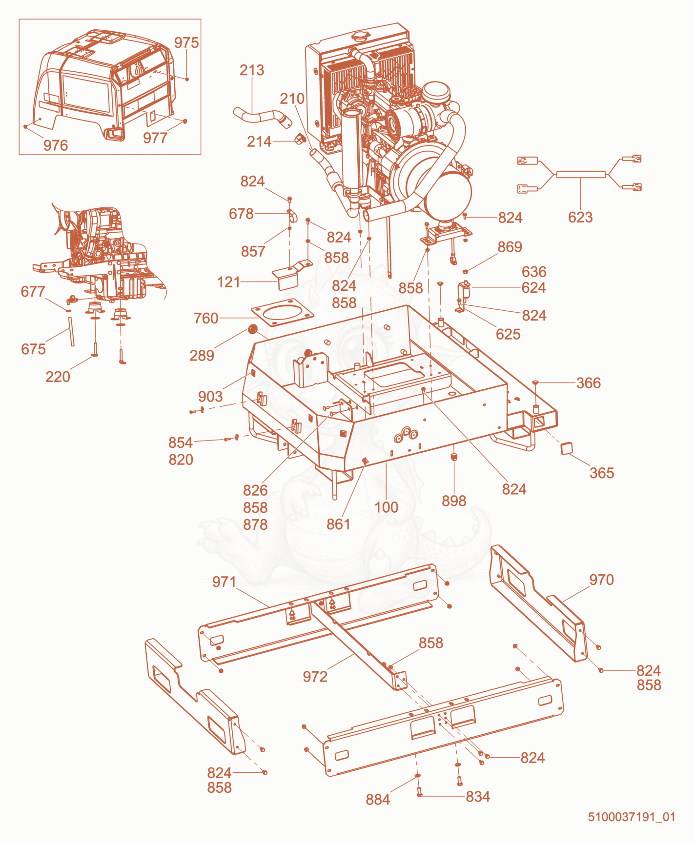 Exploded parts diagram of the Option-Containment skid of a Wacker Neuson LTV6K, with numbered balloons