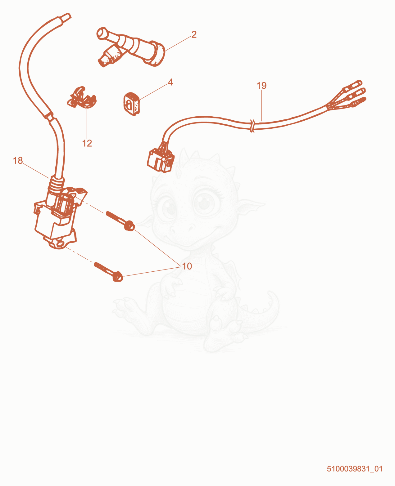 Exploded parts diagram of the Ignition Coil of a Wacker Neuson PT3A, with numbered balloons