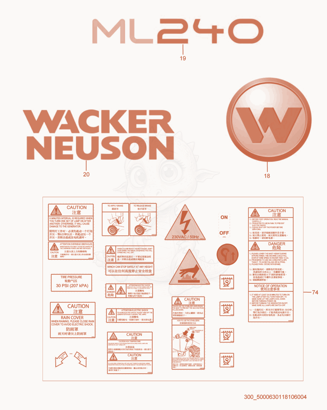 Exploded parts diagram of the Label of a Wacker Neuson ML240, with numbered balloons