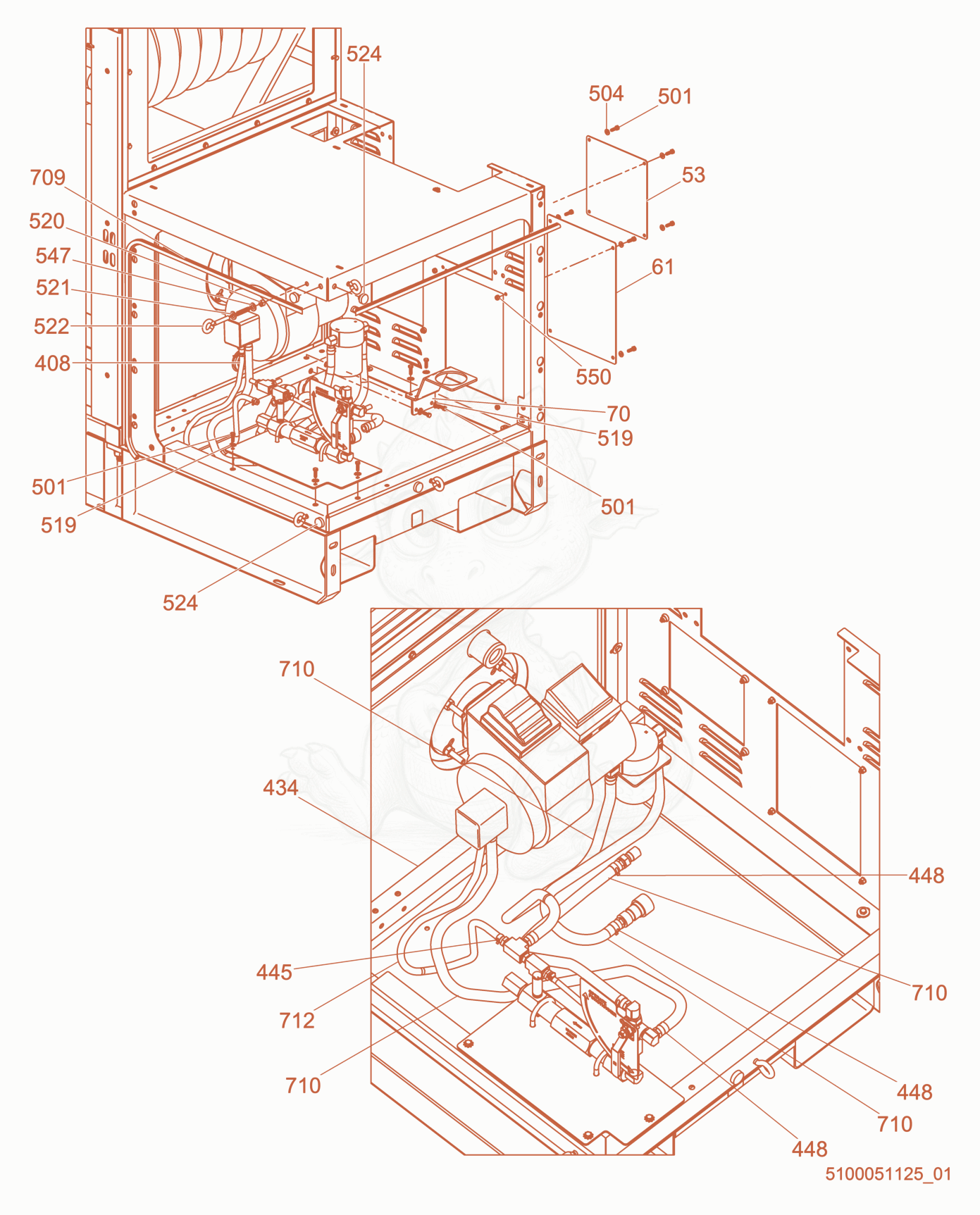 Exploded parts diagram of the Fuel line plumbing cpl. of a Wacker Neuson HI1000, with numbered balloons