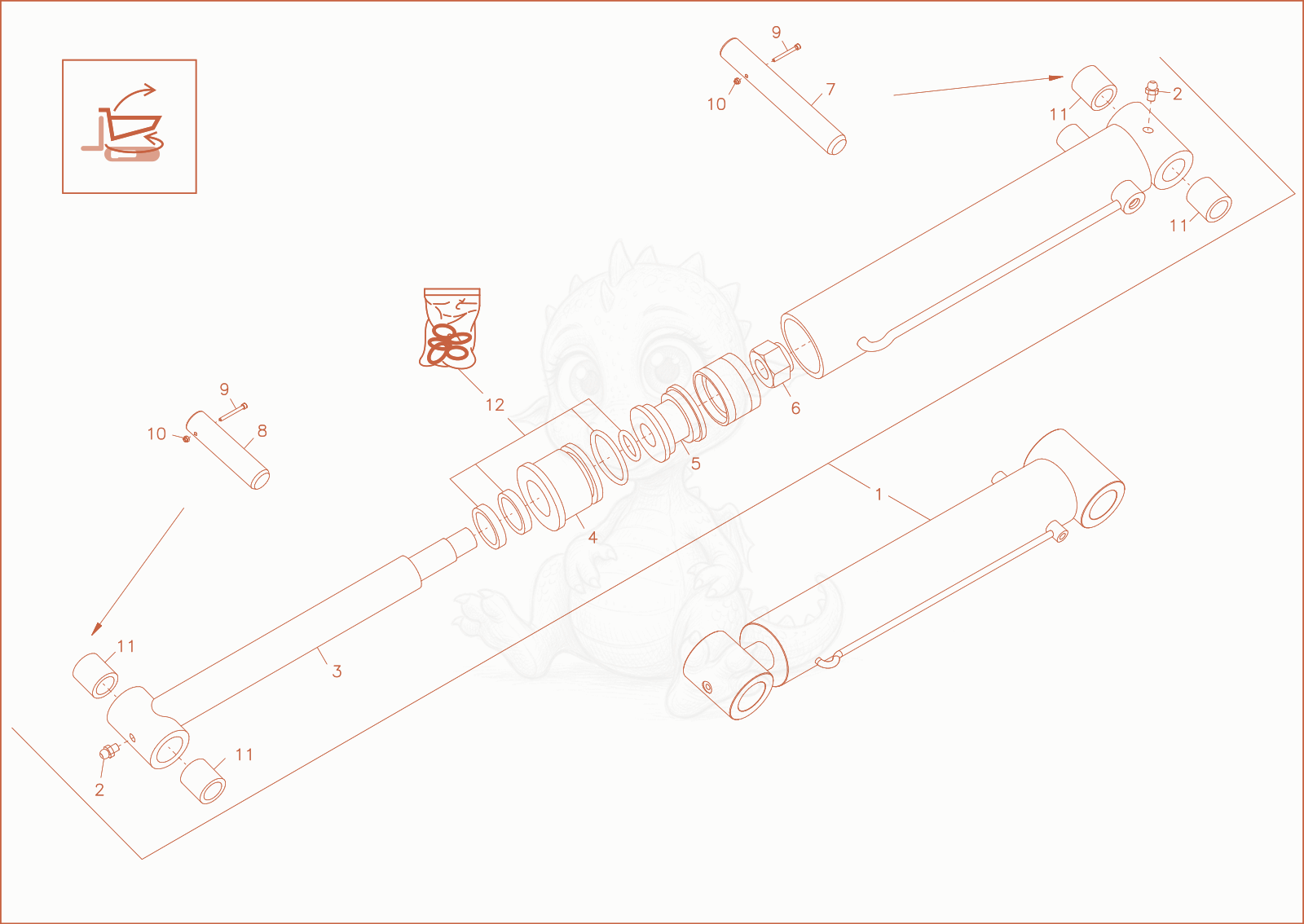 Despiece del TILT CYLINDER 1 (OPTION) de una máquina Wacker Neuson DT25, con globos numerados