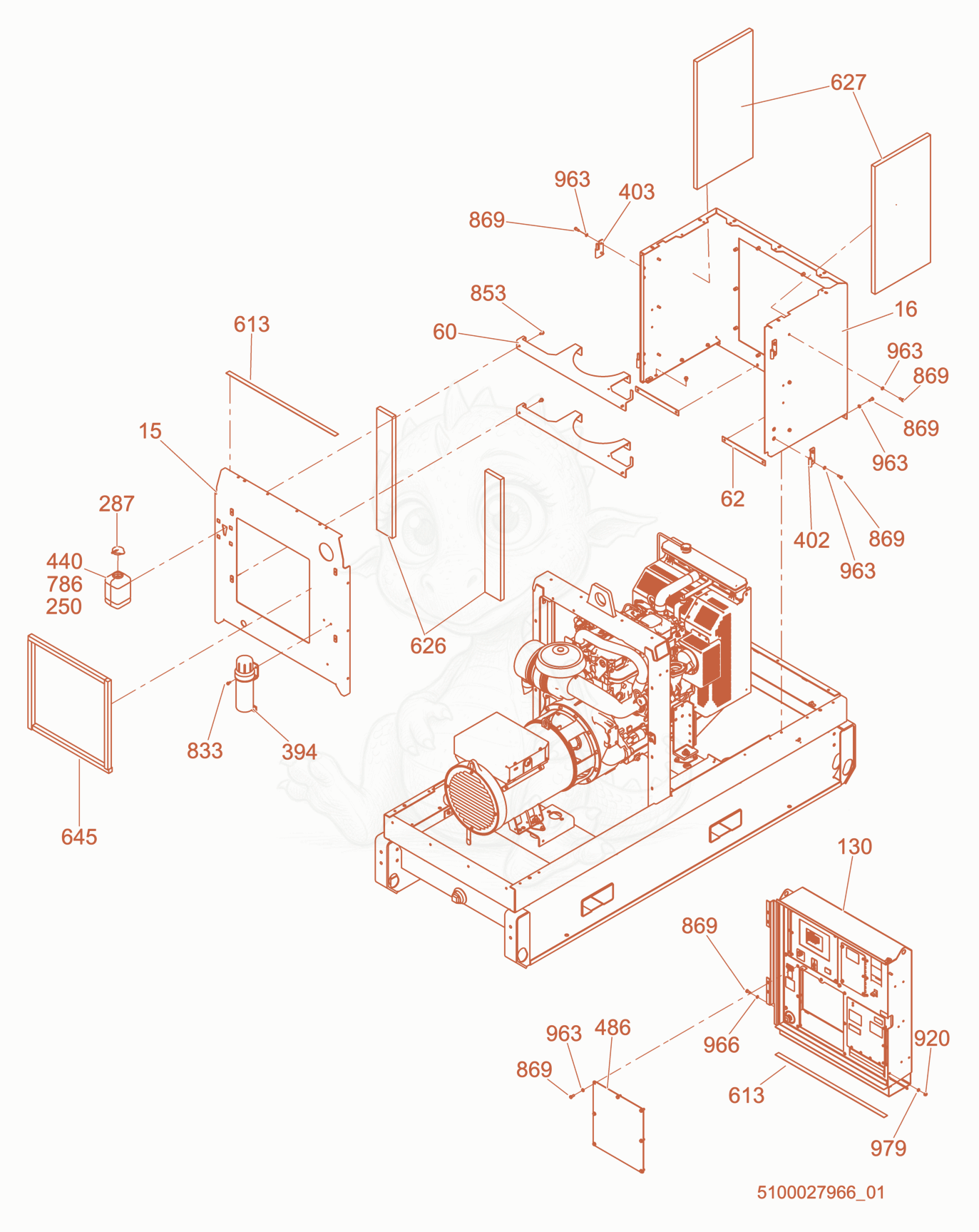 Exploded parts diagram of the Front Enclosure cpl. of a Wacker Neuson G70, with numbered balloons
