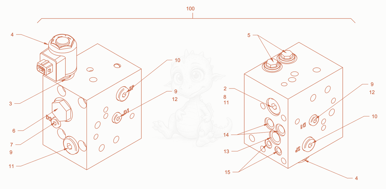 Exploded parts diagram of the valve block of a Wacker Neuson RD28-120DPF, with numbered balloons