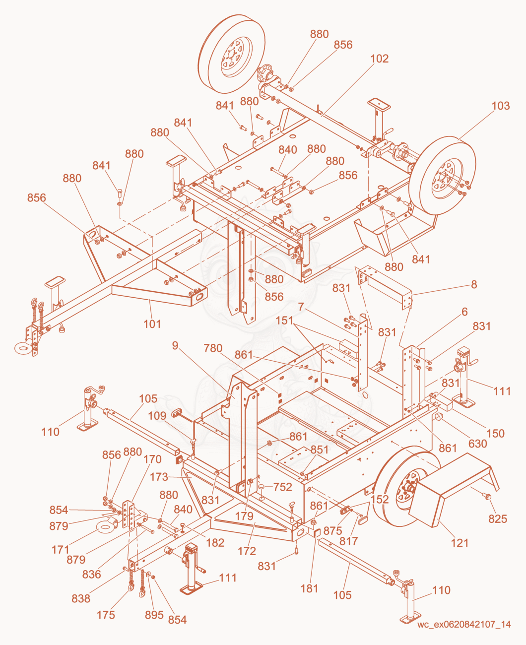 Exploded parts diagram of the Trailer cpl. of a Wacker Neuson LTW20Z1, with numbered balloons