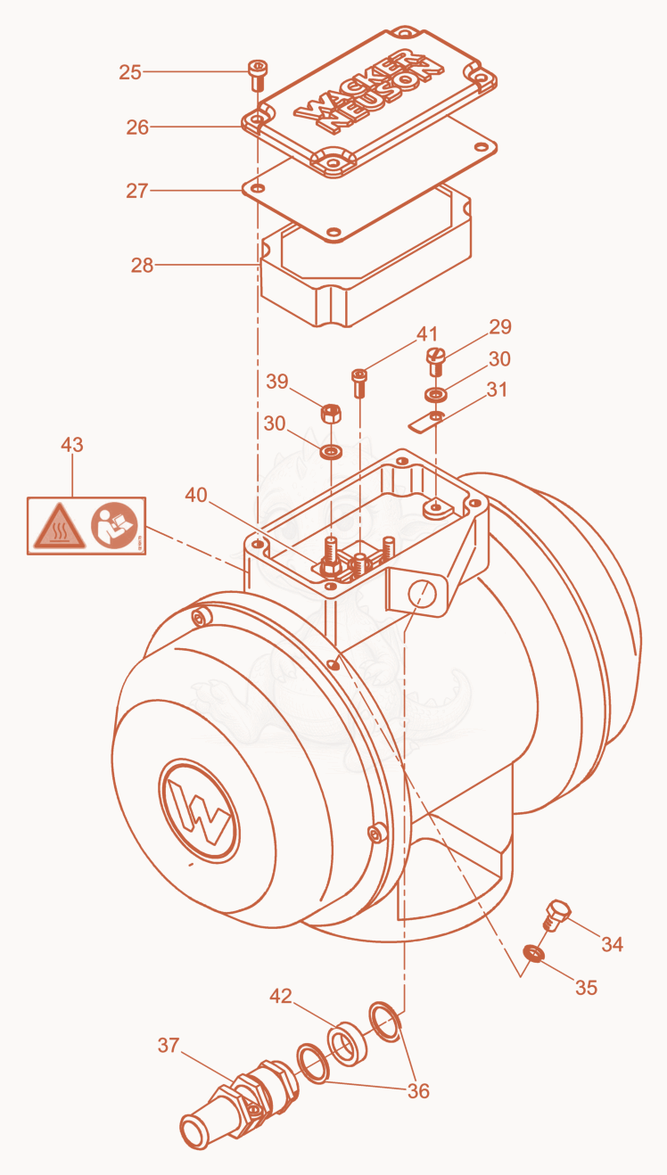 Exploded parts diagram of the External Vibrator cpl. of a Wacker Neuson AR43/6/250, with numbered balloons