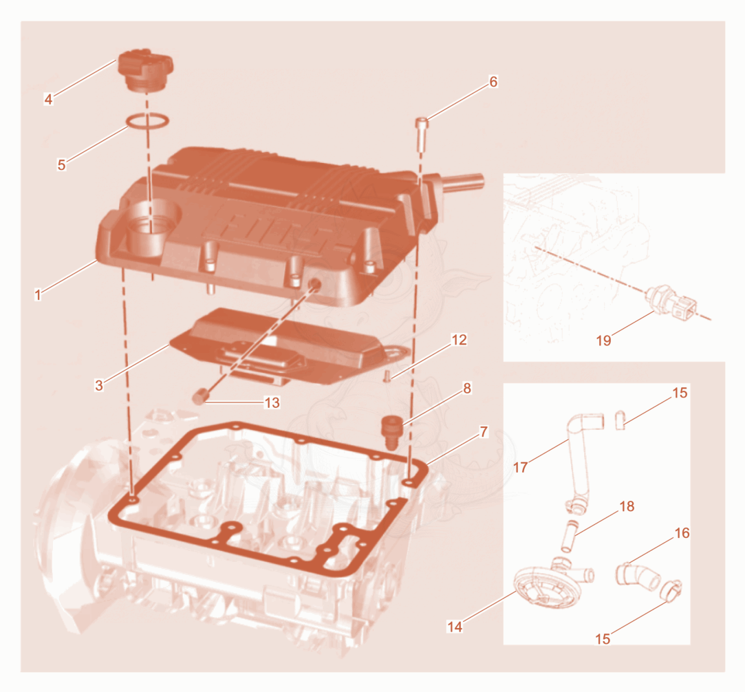 Exploded parts diagram of the Cylinder head cover of a Wacker Neuson DPU80LEM770, with numbered balloons