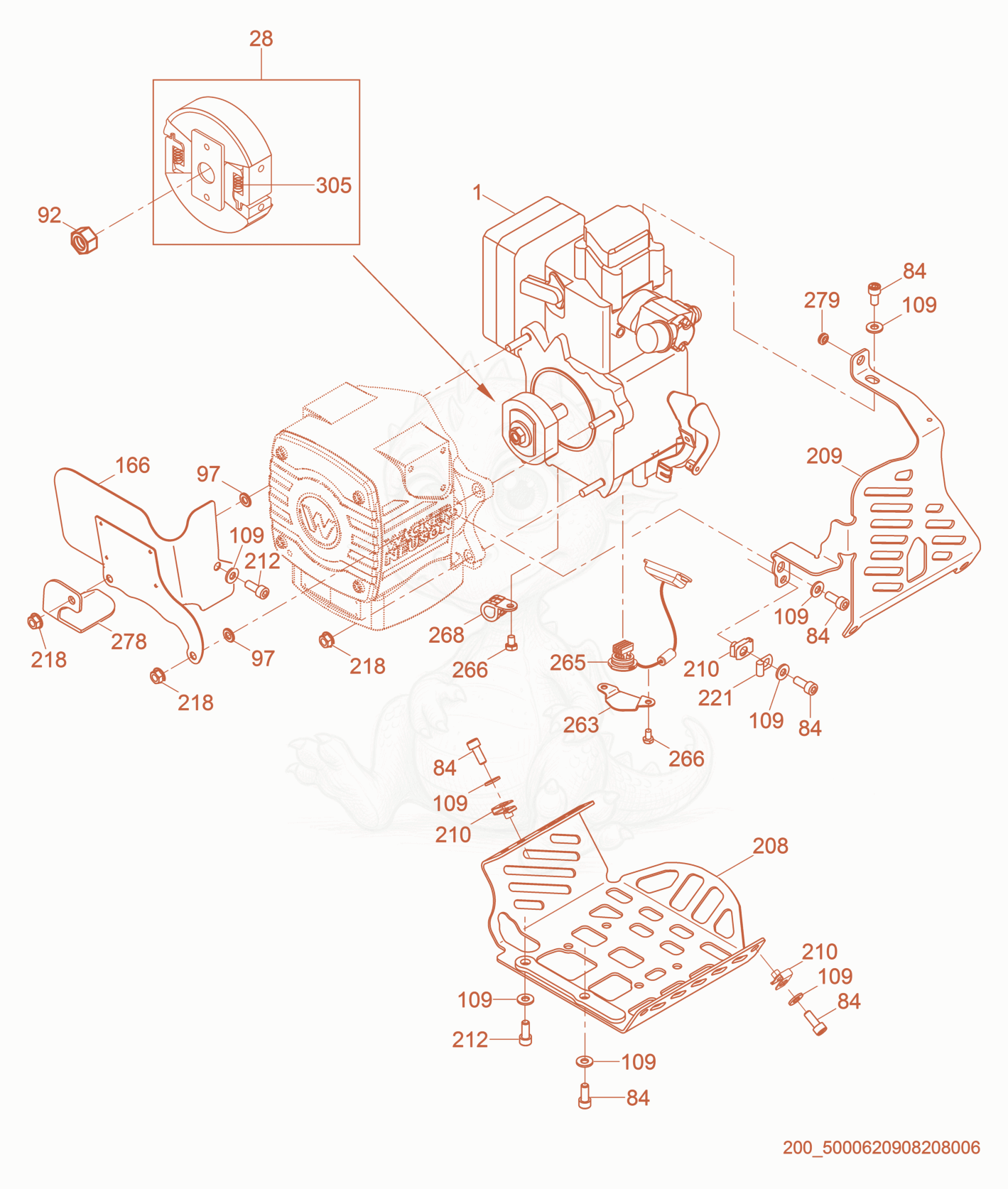 Exploded parts diagram of the Engine Guarding of a Wacker Neuson BS50-4S, with numbered balloons