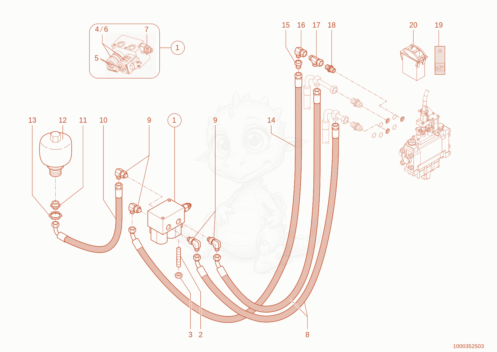Exploded parts diagram of the Load stabilizer of a Wacker Neuson 1150, with numbered balloons