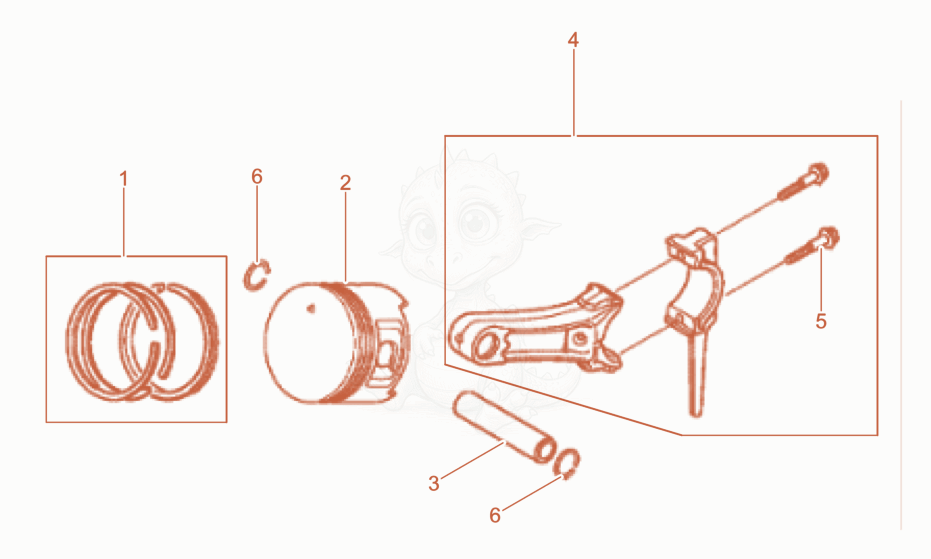 Exploded parts diagram of the Piston of a Wacker Neuson BRS90, with numbered balloons