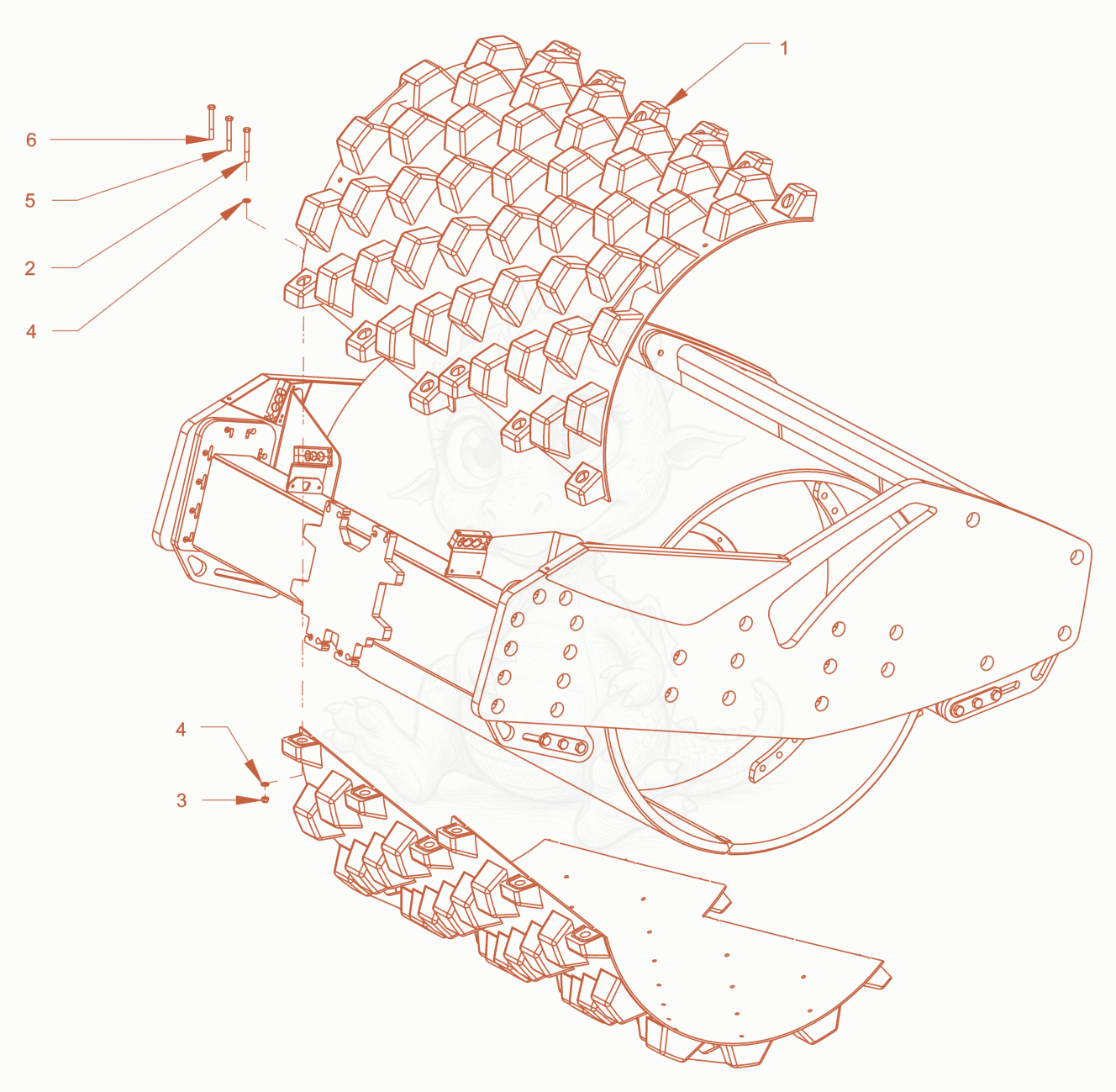 Exploded parts diagram of the padfoot segments of a Wacker Neuson RC110PUSROPS, with numbered balloons