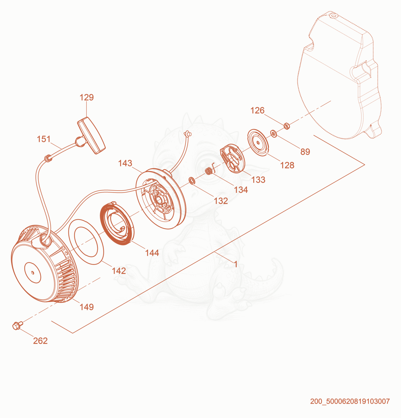 Exploded parts diagram of the Starter cpl. of a Wacker Neuson BS60-4SEU, with numbered balloons