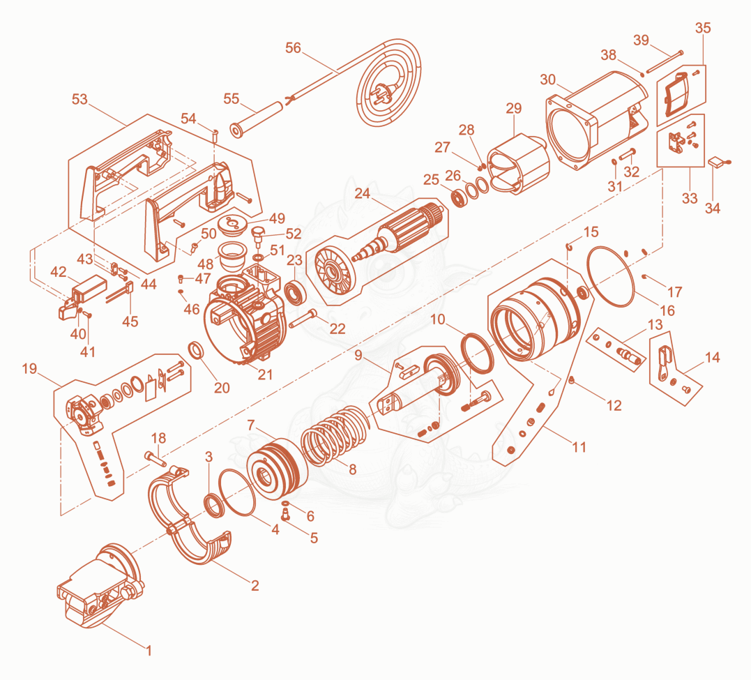 Exploded parts diagram of the Reinforcement Cutting Equipment of a Wacker Neuson RCP-20/115, with numbered balloons