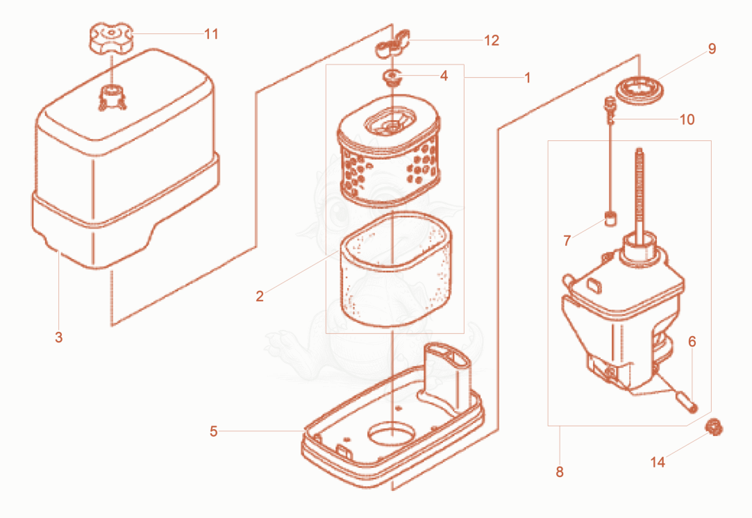 Despiece del Air Cleaner de una máquina Wacker Neuson BPU5260AH, con globos numerados