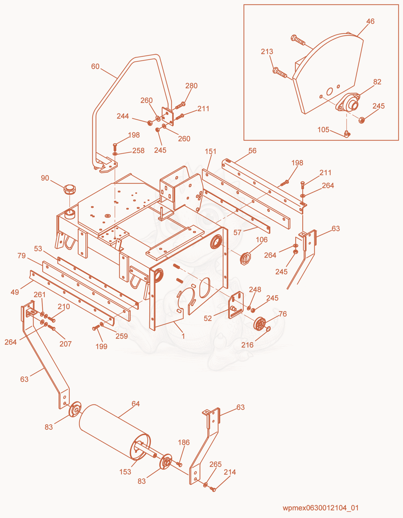 Exploded parts diagram of the Frame cpl. of a Wacker Neuson RSS800A, with numbered balloons