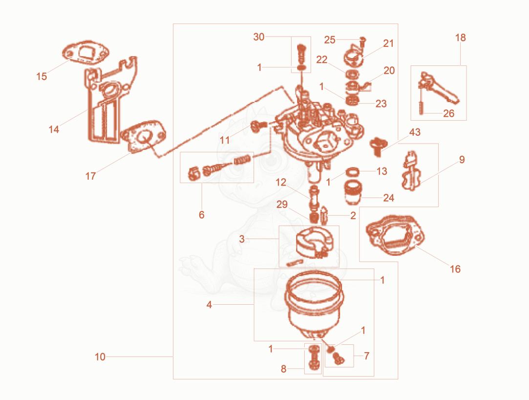 Exploded parts diagram of the Carburetor of a Wacker Neuson WPKMAT, with numbered balloons