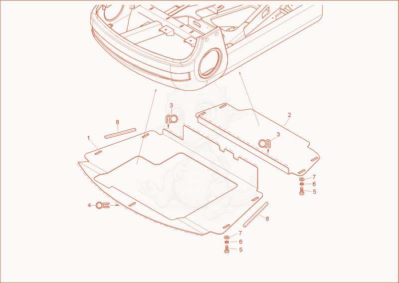 Exploded parts diagram of the chassis cover of a Wacker Neuson 1402PRIMUSFORCE, with numbered balloons