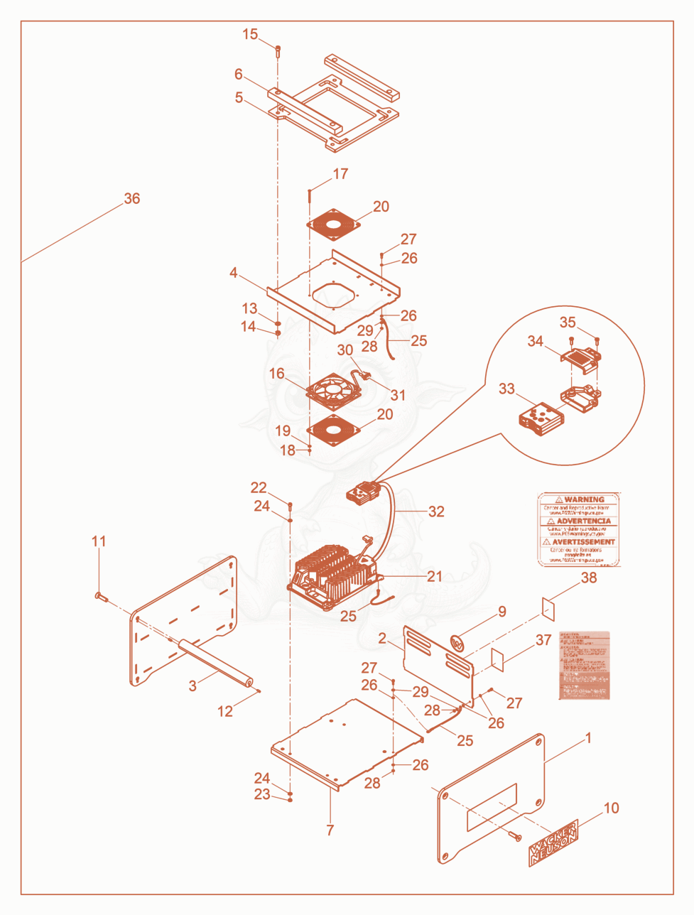 Exploded parts diagram of the Battery charger C 48/13 US of a Wacker Neuson ACBE, with numbered balloons