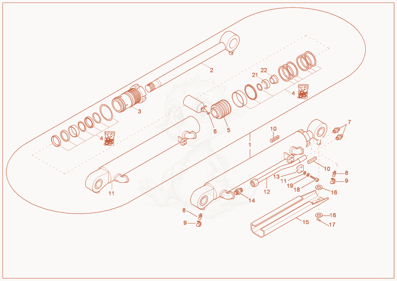 Exploded parts diagram of the liftarm ram of a Wacker Neuson 6502WD, with numbered balloons