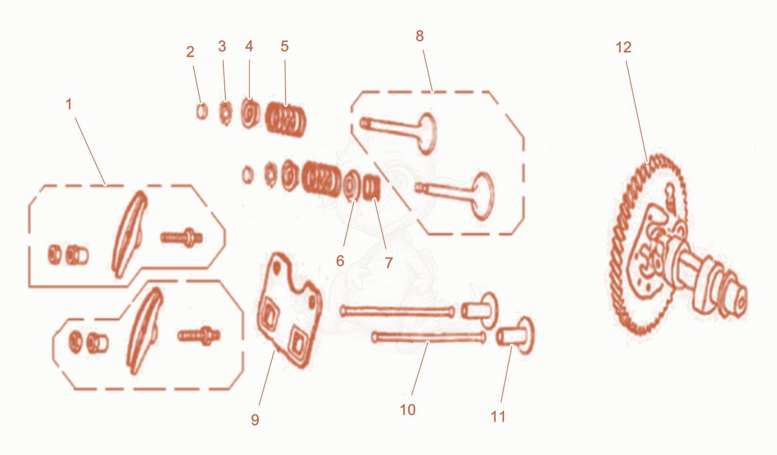 Exploded parts diagram of the Camshaft cpl. of a Wacker Neuson GS6500GLA, with numbered balloons