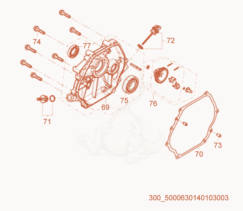 Exploded parts diagram of the Crankcase Cover of a Wacker Neuson MDP3, with numbered balloons
