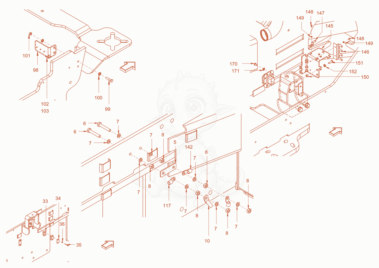 Exploded parts diagram of the electrical system of a Wacker Neuson RC110PUSROPS, with numbered balloons