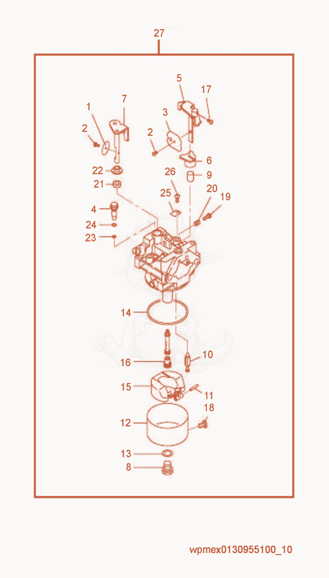 Exploded parts diagram of the Carburetor of a Wacker Neuson VP1030R, with numbered balloons