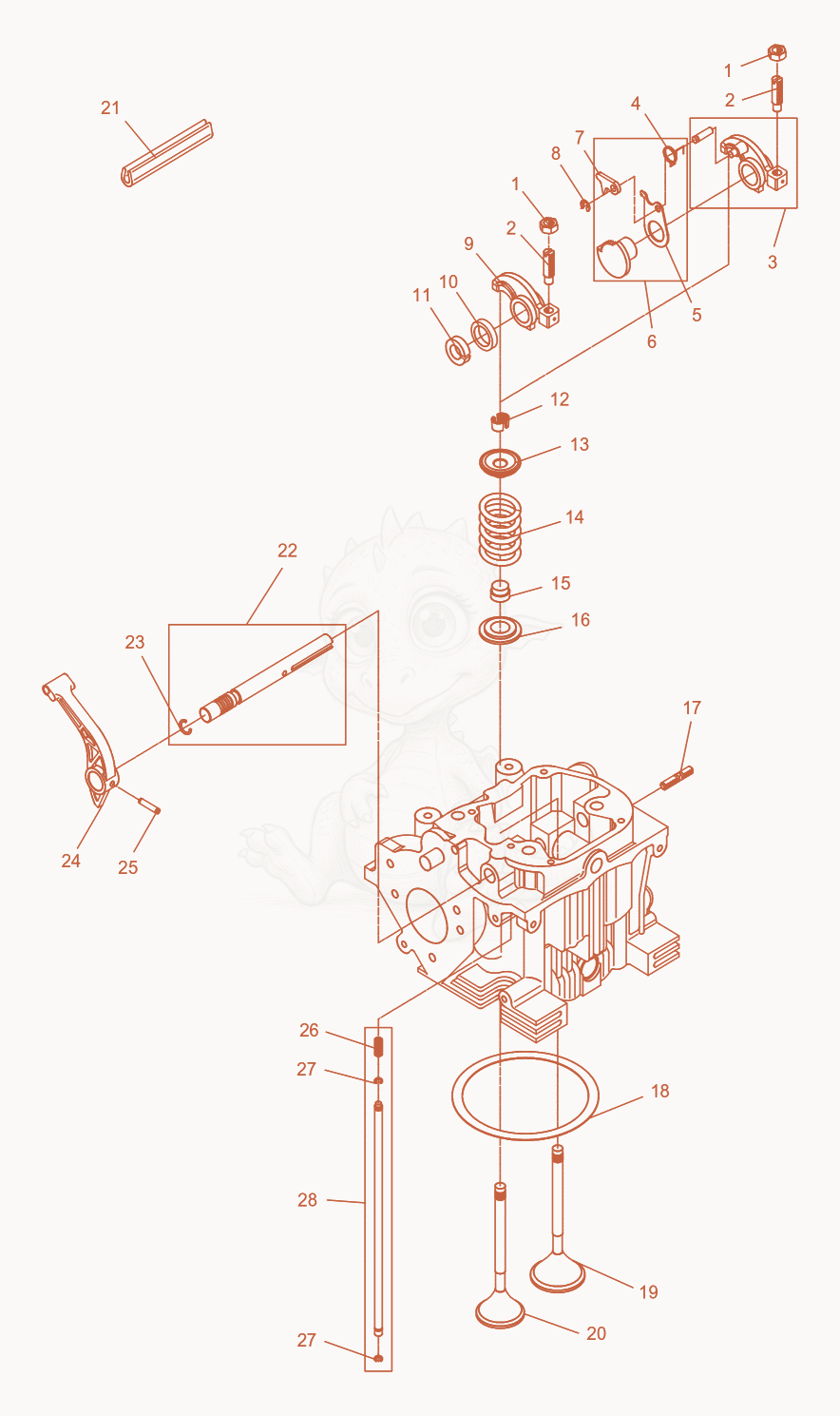 Exploded parts diagram of the Cylinder Head-Valve of a Wacker Neuson DPU4045H, with numbered balloons
