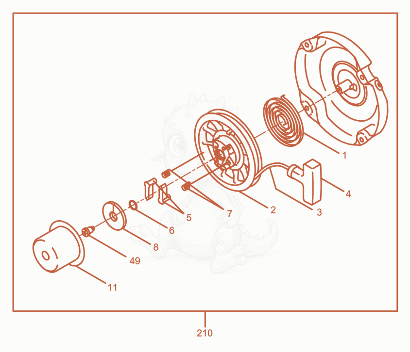 Exploded parts diagram of the Rewind Starter cpl. of a Wacker Neuson GH3500, with numbered balloons