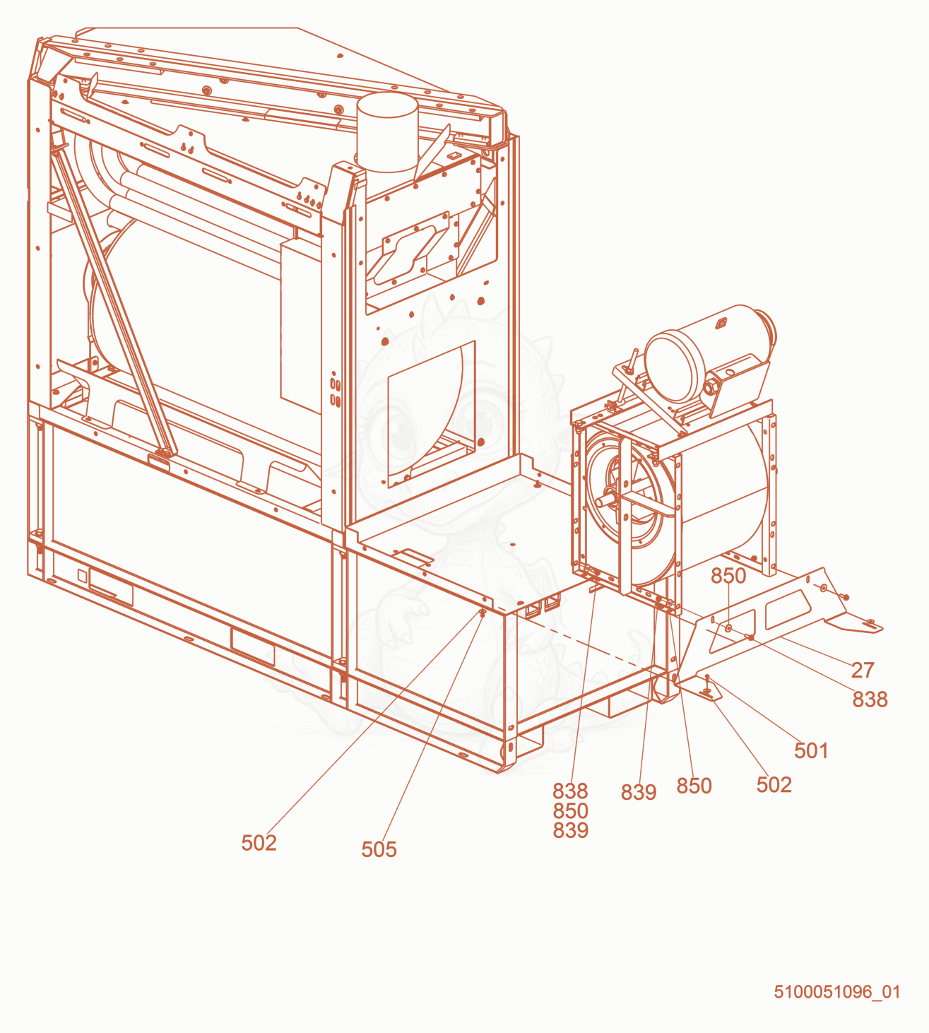 Exploded parts diagram of the Blower cpl. 1~ of a Wacker Neuson HI1000, with numbered balloons
