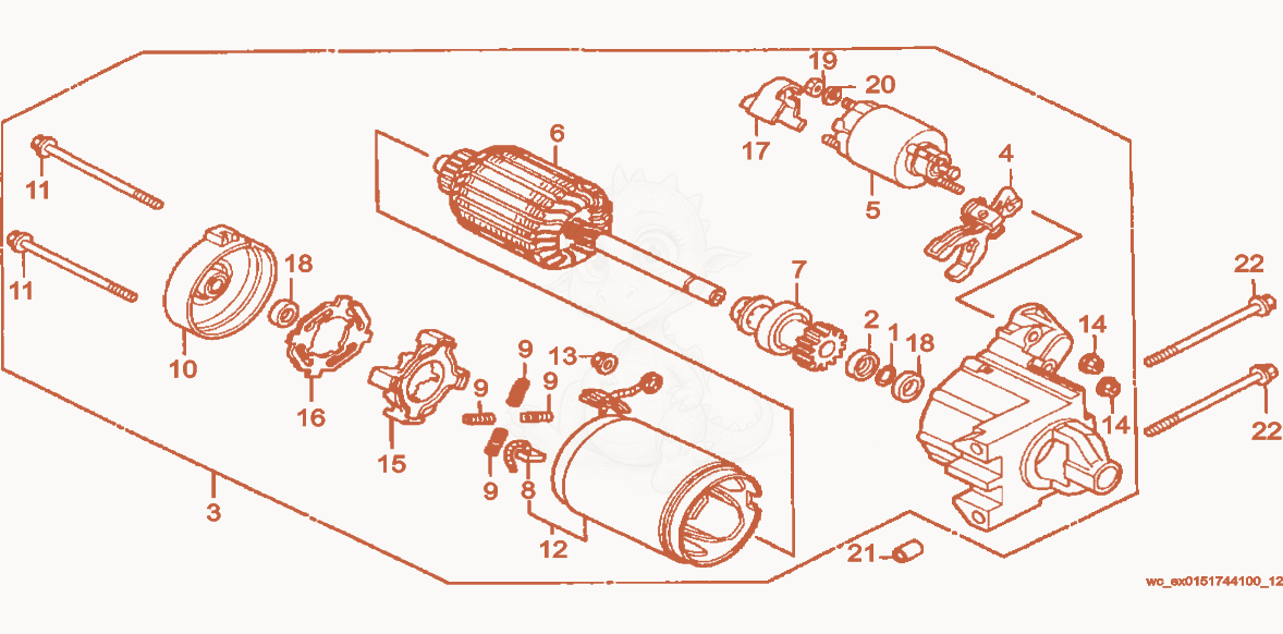 Exploded parts diagram of the Starter of a Wacker Neuson CRT36-24A, with numbered balloons