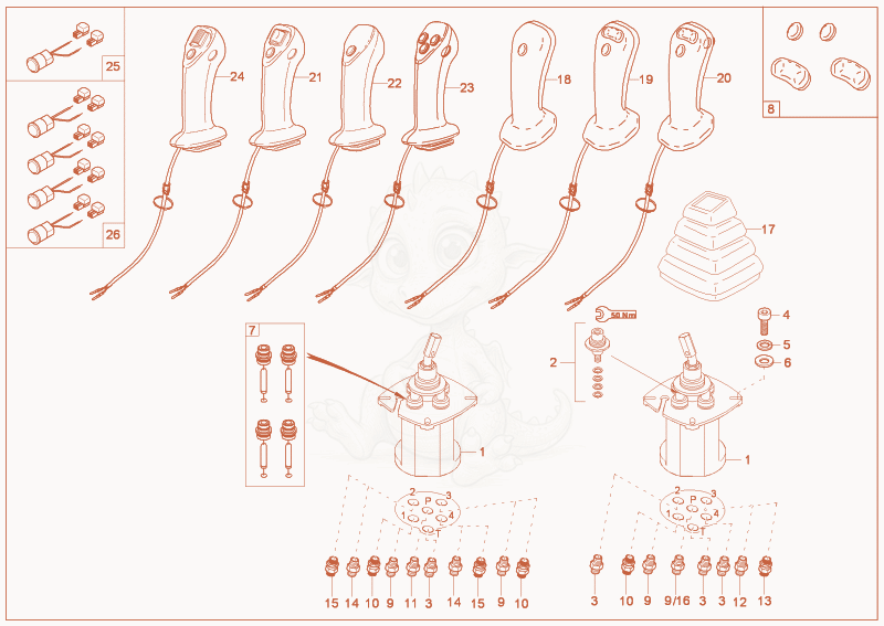 Exploded parts diagram of the joystick of a Wacker Neuson 6003, with numbered balloons