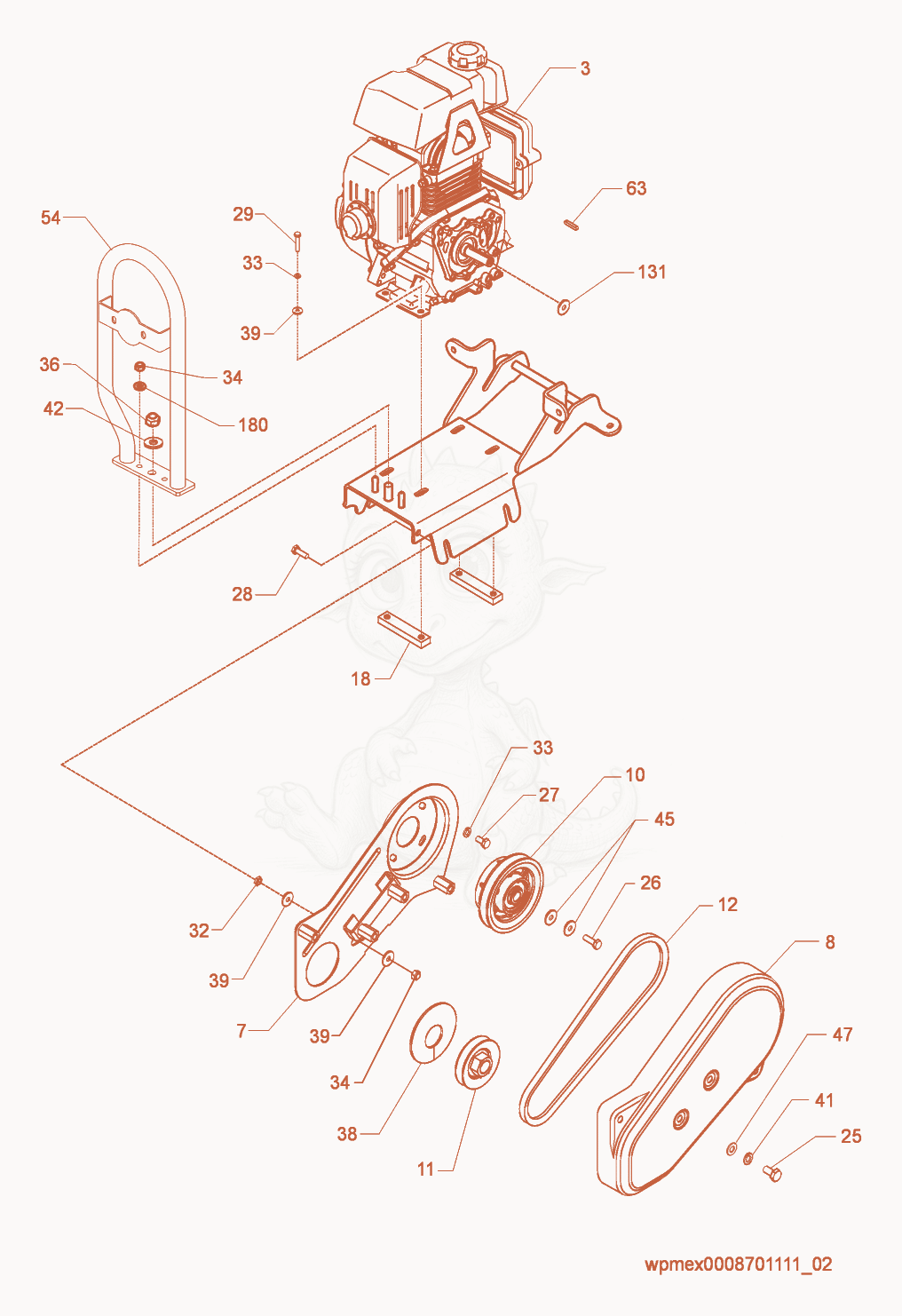 Exploded parts diagram of the Beltguard/Clutch of a Wacker Neuson VP1030A, with numbered balloons