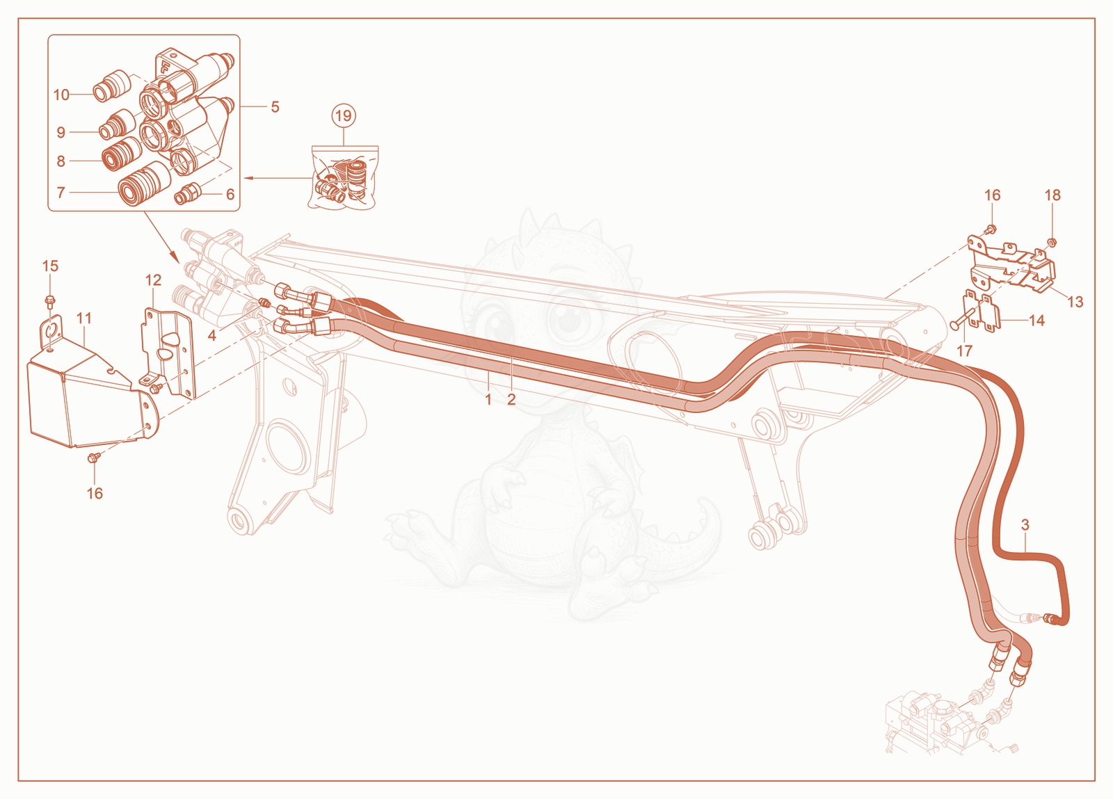 Exploded parts diagram of the Auxiliary Hydraulics Operation (High Flow) of a Wacker Neuson ST50, with numbered balloons