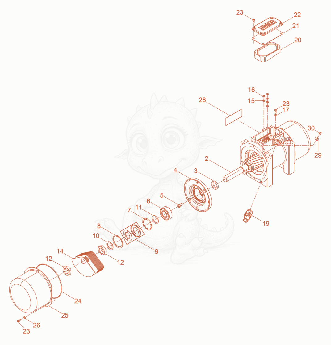 Exploded parts diagram of the External Vibrator cpl. of a Wacker Neuson AR64/3/500, with numbered balloons