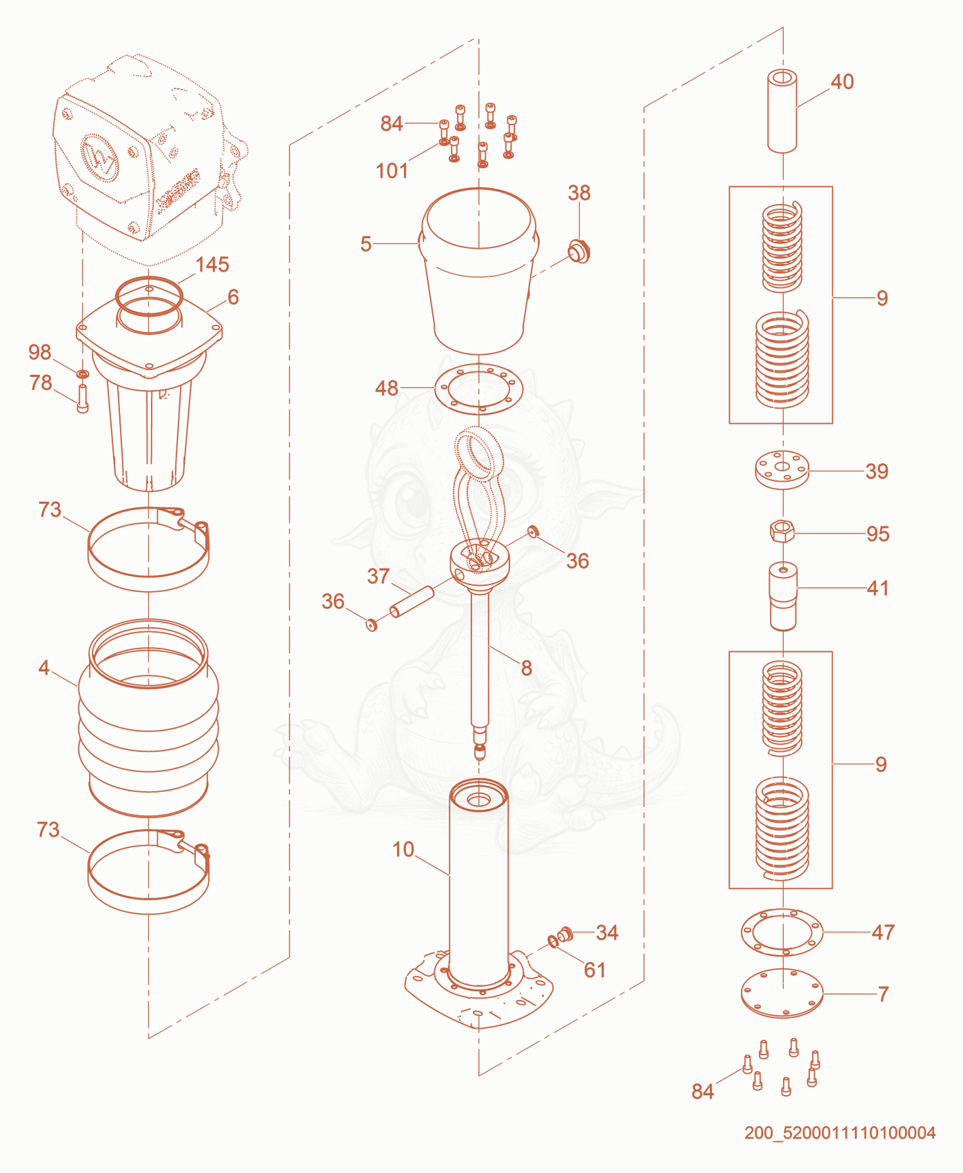 Exploded parts diagram of the Guide Cylinder cpl. of a Wacker Neuson BS60-4S, with numbered balloons