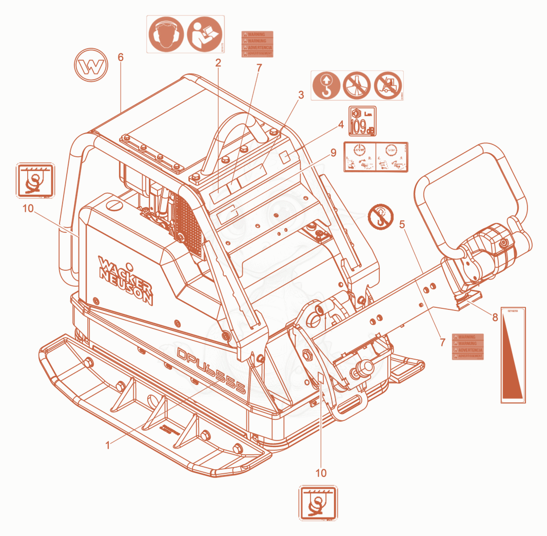 Despiece del Labels de una máquina Wacker Neuson DPU6555HECUS, con globos numerados