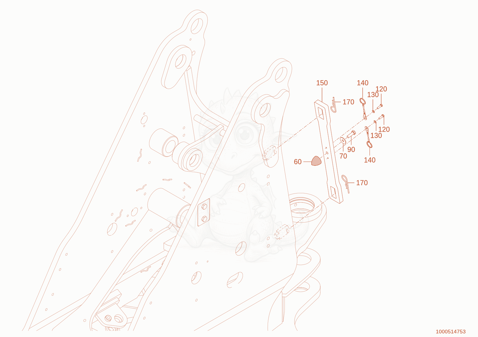 Exploded parts diagram of the Transport securing strip of a Wacker Neuson WL950(A05-01), with numbered balloons