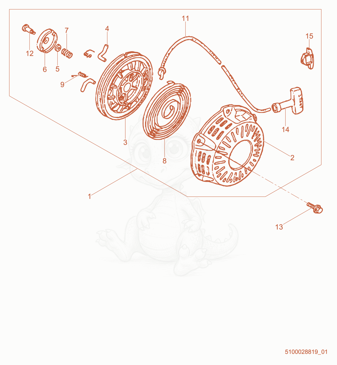 Exploded parts diagram of the Starter of a Wacker Neuson PDI2A(I), with numbered balloons