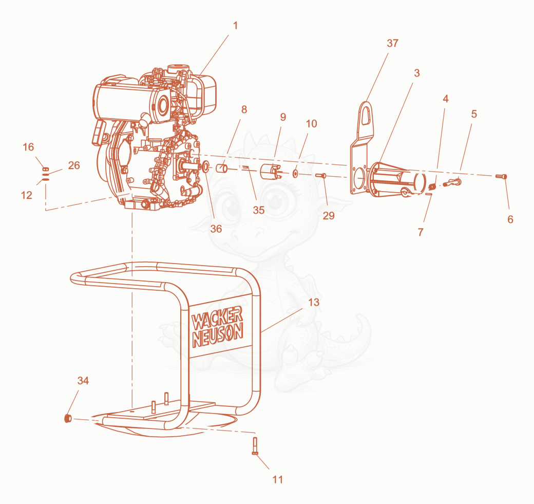 Despiece del Drive cpl. de una máquina Wacker Neuson YD3.5, con globos numerados