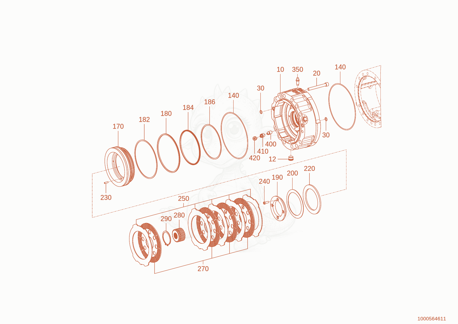 Despiece del multi disc brake de una máquina Wacker Neuson WL950P(A05-05), con globos numerados