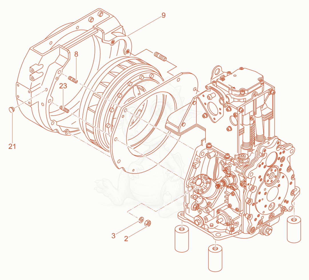 Exploded parts diagram of the Coupling housing of a Wacker Neuson DPU6555HECS, with numbered balloons