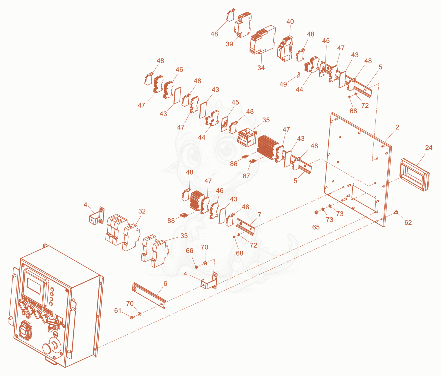 Exploded parts diagram of the control panel of a Wacker Neuson LTN5Y, with numbered balloons