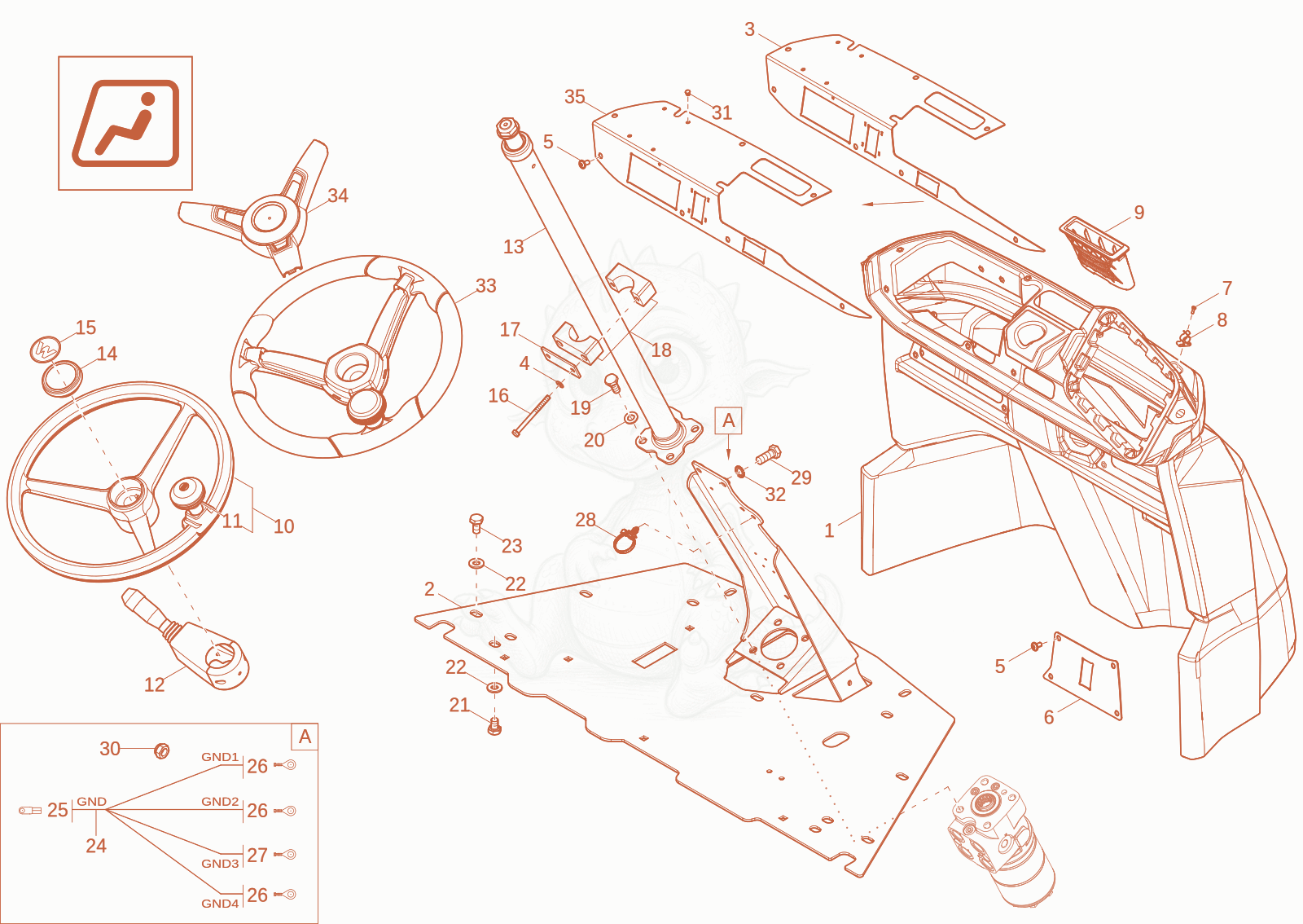 Exploded parts diagram of the pilot stand of a Wacker Neuson DW90-3, with numbered balloons