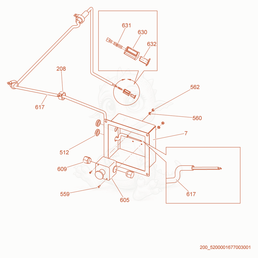 Exploded parts diagram of the E-Stop Box cpl. of a Wacker Neuson HSH350, with numbered balloons