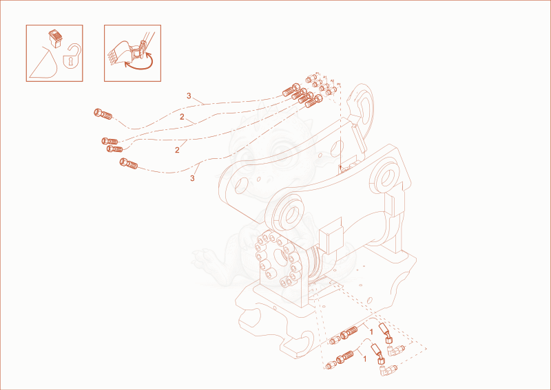 Exploded parts diagram of the Powertilt Installation Easy Lock (Option of a Wacker Neuson EW100, with numbered balloons