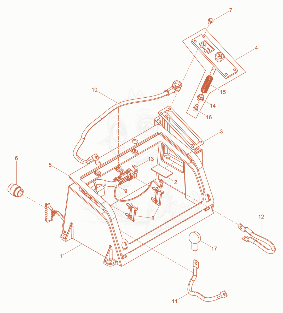 Exploded parts diagram of the Battery protection cpl. of a Wacker Neuson DPU6555HECS, with numbered balloons