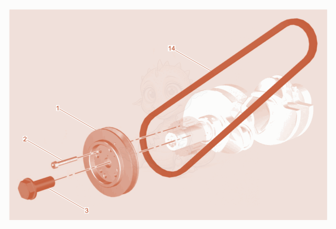 Exploded parts diagram of the V-belt pulley of a Wacker Neuson DPU90LEC670, with numbered balloons