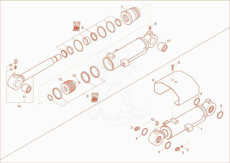 Exploded parts diagram of the blade cylinder of a Wacker Neuson 38Z3, with numbered balloons