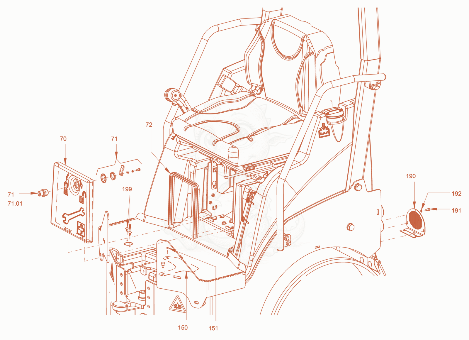 Exploded parts diagram of the canopies and covers of a Wacker Neuson RD18-100SE, with numbered balloons