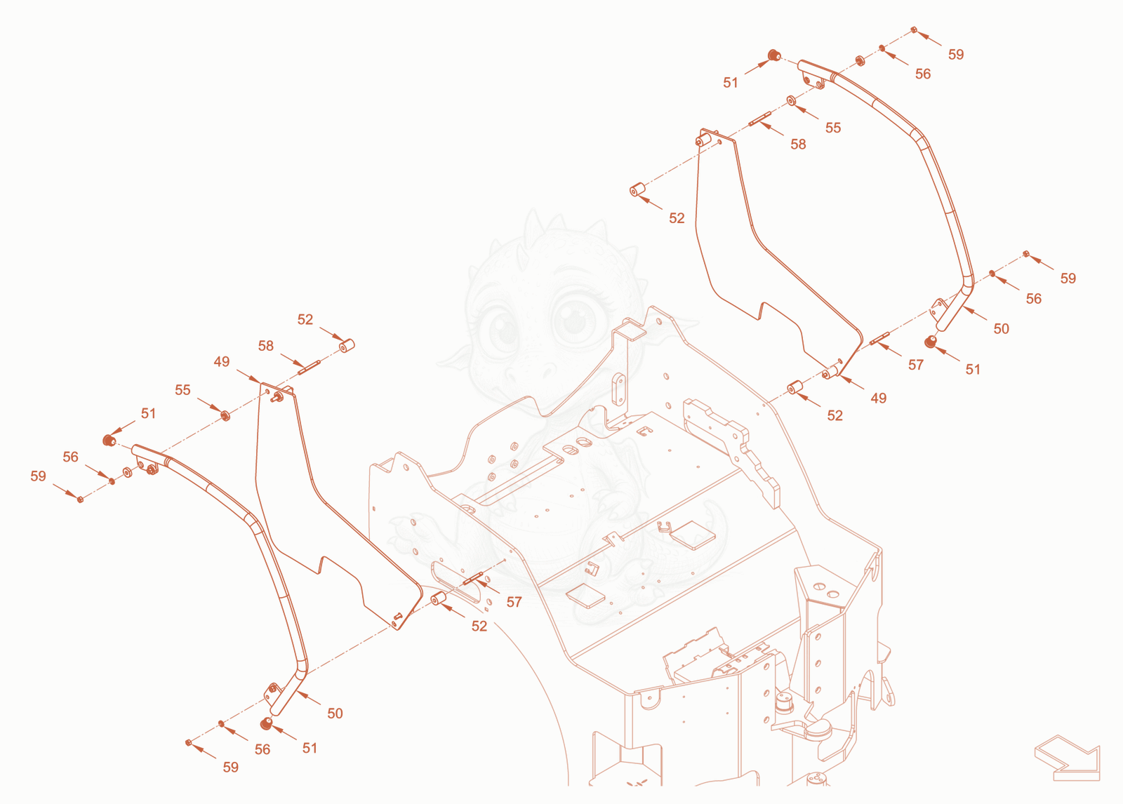 Exploded parts diagram of the main frame and assemblies of a Wacker Neuson RD24-100E, with numbered balloons